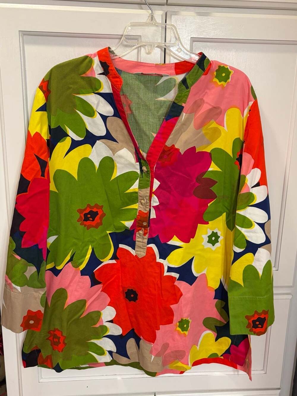 Trina Turk Colorful Floral Tunic Blouse Women’s Large Organic Cotton Mod Resort